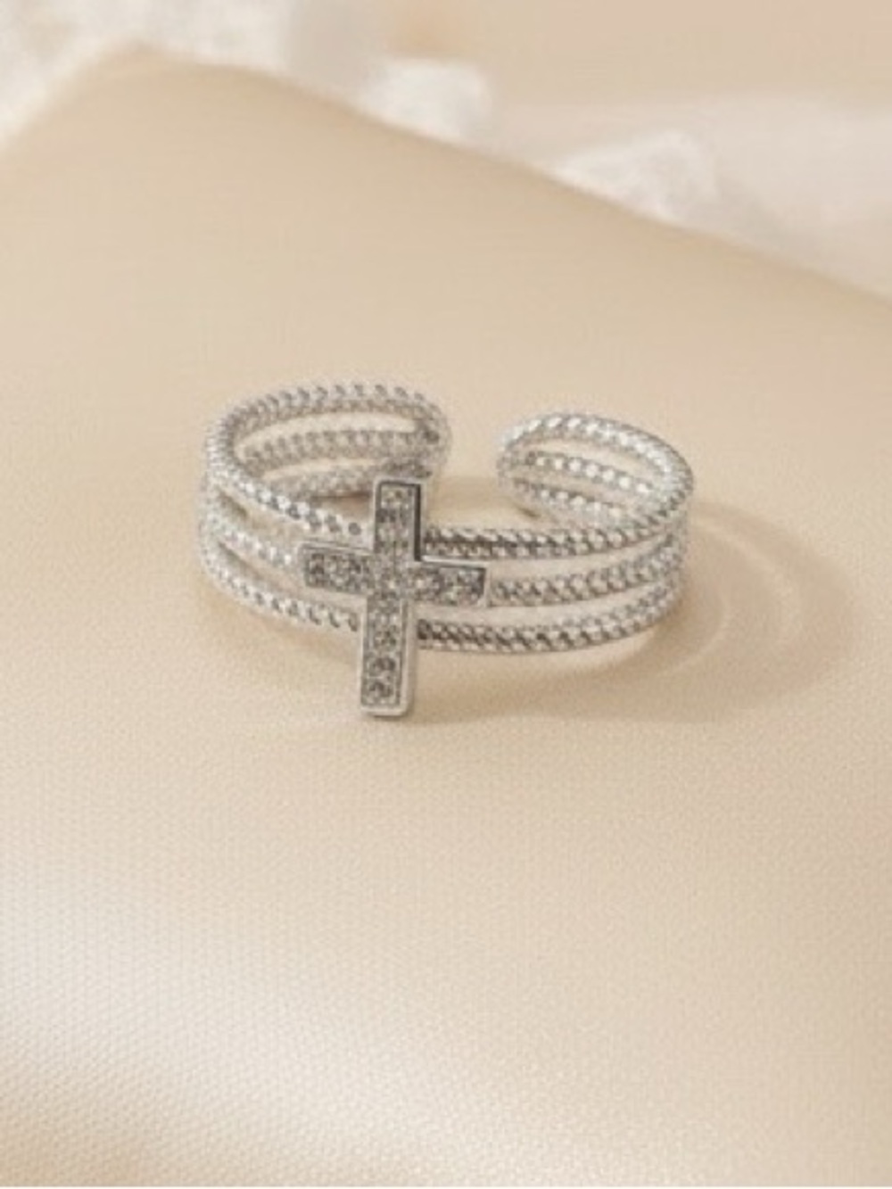 Y2K Dainty Bling Cross Multi Layer Stacked Religious Statement Ring Coquette